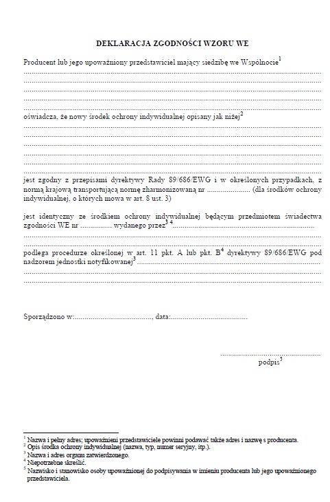 Deklaracja zgodności WE - wzór