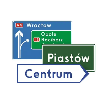 Znaki drogowe kierunku i miejscowości (E)