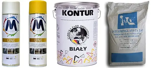 Farby drogowe Kontur, Bandax, w sprayu, mikrokulki szklane do farb drogowych