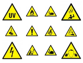 Naklejki ostrzegawcze BHP i na maszyny